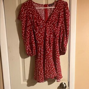 SHEIN Red Heart Print Long Sleeve Dress
